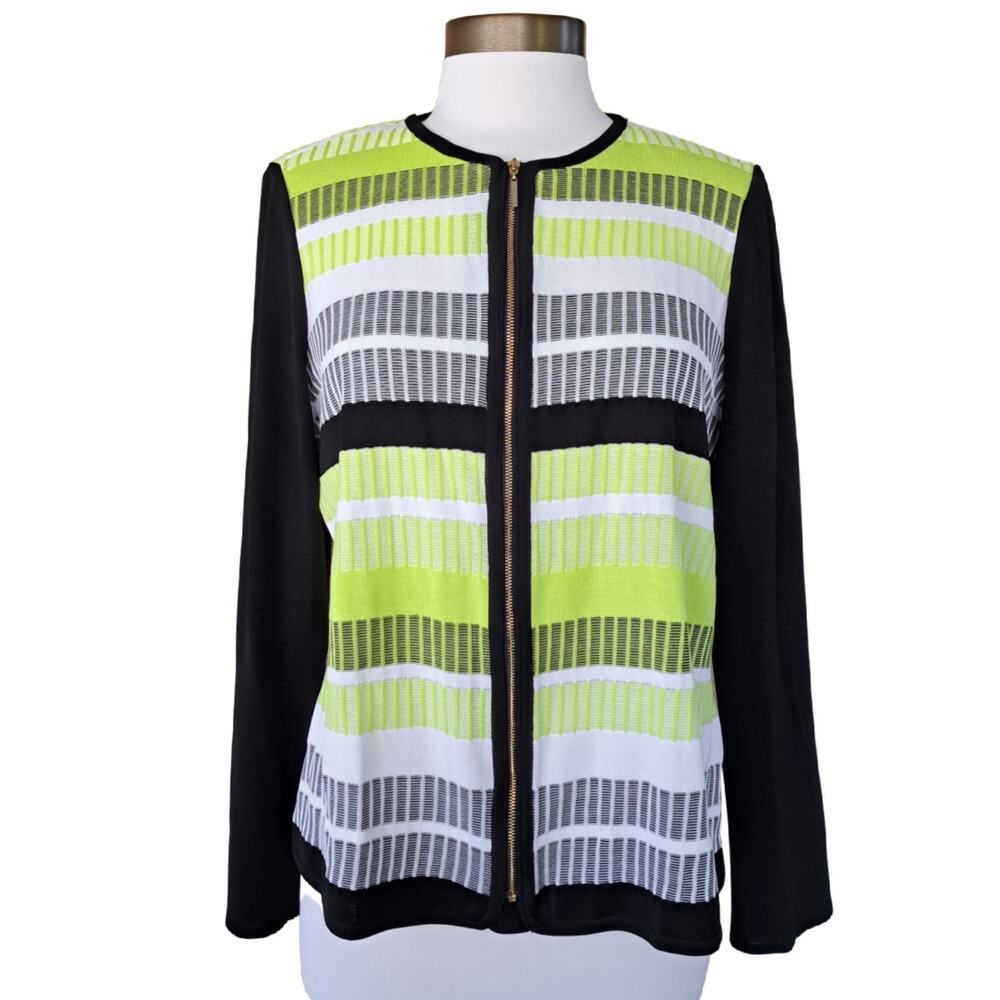 Ming Wang Black & Yellow Stripe Zip Front Cardigan Jacket Size Medium